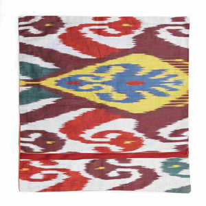 Suzani hand-embroidered cushion cover with Ikat fabric at the back