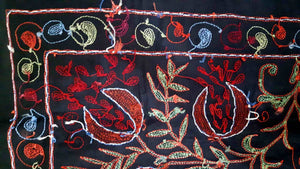 Suzani hand-embroidered silk fabric - black