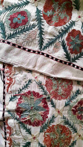 Suzani hand-embroidered silk fabric