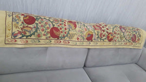 Suzani hand-embroidered fabric - yellow-green