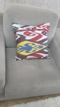 Lataa kuva Galleria-katseluun, Suzani hand-embroidered cushion cover with Ikat fabric at the back