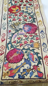 Suzani hand-embroidered fabric - yellow-green