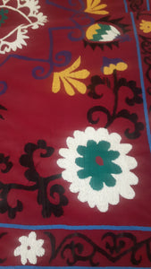 Vintage hand-embroidered Suzani with patchwork from Uzbekistan 【One and only item!】