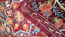 Indlæs billede til gallerivisning Suzani hand-embroidered silk fabric - red