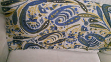 Indlæs billede til gallerivisning Handmade camel wool textile with prints - blue &amp; yellow