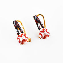 Cargar imagen en el visor de la galería, Gold earrings with traditional Ikat pattern (red, white &amp; gold)