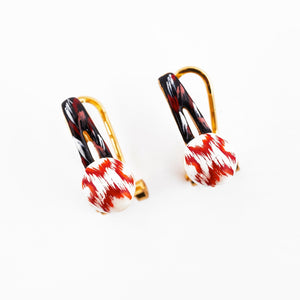 Gold earrings with traditional Ikat pattern (red, white & gold)