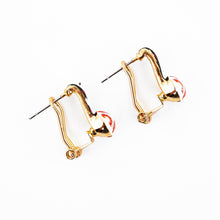 Cargar imagen en el visor de la galería, Gold earrings with traditional Ikat pattern (red, white &amp; gold)