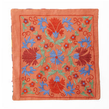 Cargar imagen en el visor de la galería, Suzani hand-embroidered cushion cover with Ikat fabric at the back