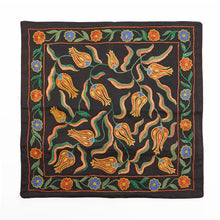 Cargar imagen en el visor de la galería, Suzani hand-embroidered silk cushion cover - black