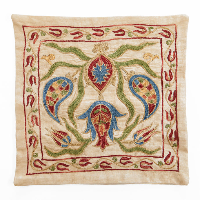 Uzbeki contemporary silk Suzani cushion cover